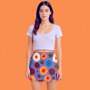 Y2K Floral Oilcloth Mini Skirt - Handmade Unique -Size  8 - Glossy Mod 70s  Vibe